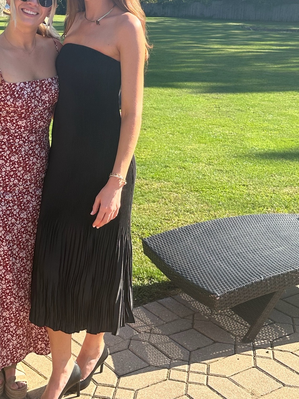 Abercrombie & Fitch Black Strapless Pleated Midi Dress